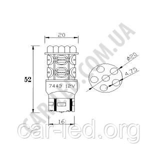 7443-W21/5W-T20-10HP+6LED-Y. Двухконтактная безцокольная желтая