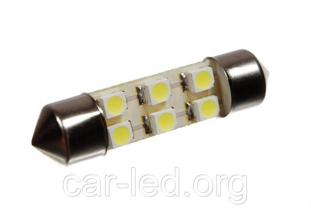 Світлодіодна софітна автолампа T10, 36-38mm, 6pcs 3528 (6000К) (45 Lm) Foton