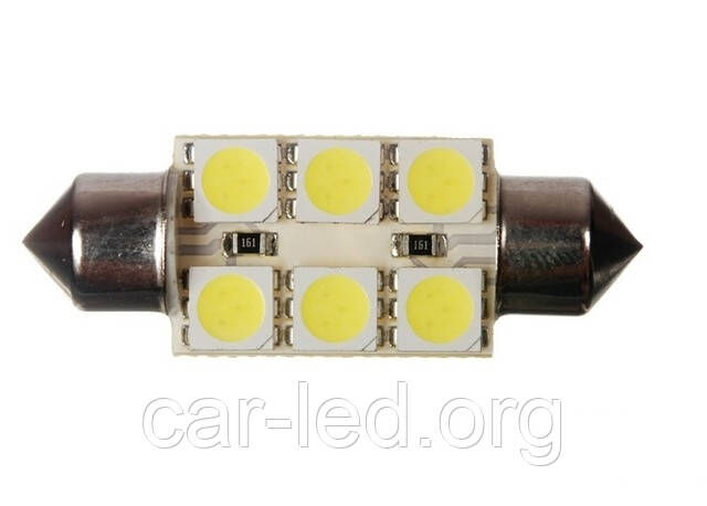 Світлодіодна софітна автолампа T10, 41mm, 6pcs 5050 (6000К) (108Lm) Foton
