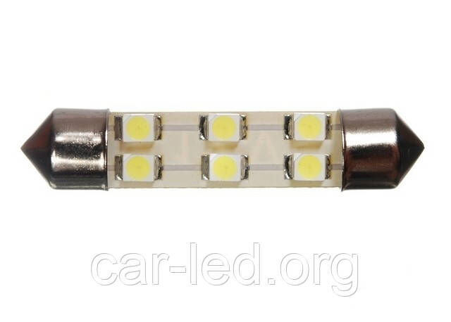 Світлодіодна софітна автолампа T10, 40-42mm, 6pcs 3528 (45 Lm) (6000К) Foton