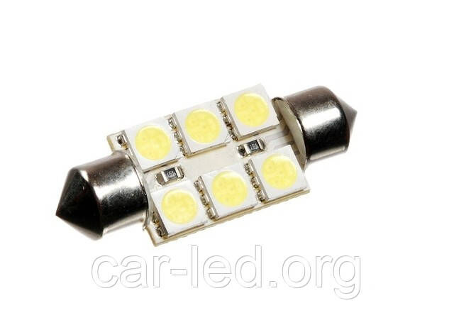 Світлодіодна софітна автолампа T10, 36-38mm, 6pcs 5050 (6000К) (108 Lm) Foton
