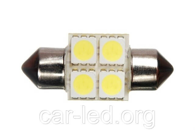 Світлодіодна софітна автолампа T10, 28-31mm, 4pcs 5050 (6000К) (72 Lm) Foton