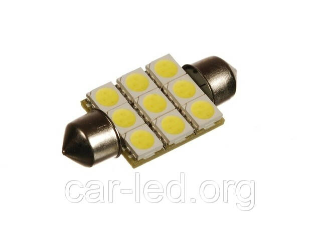 Світлодіодна софітна автолампа T10, 36-38mm, 9pcs 5050 (100 Lm)