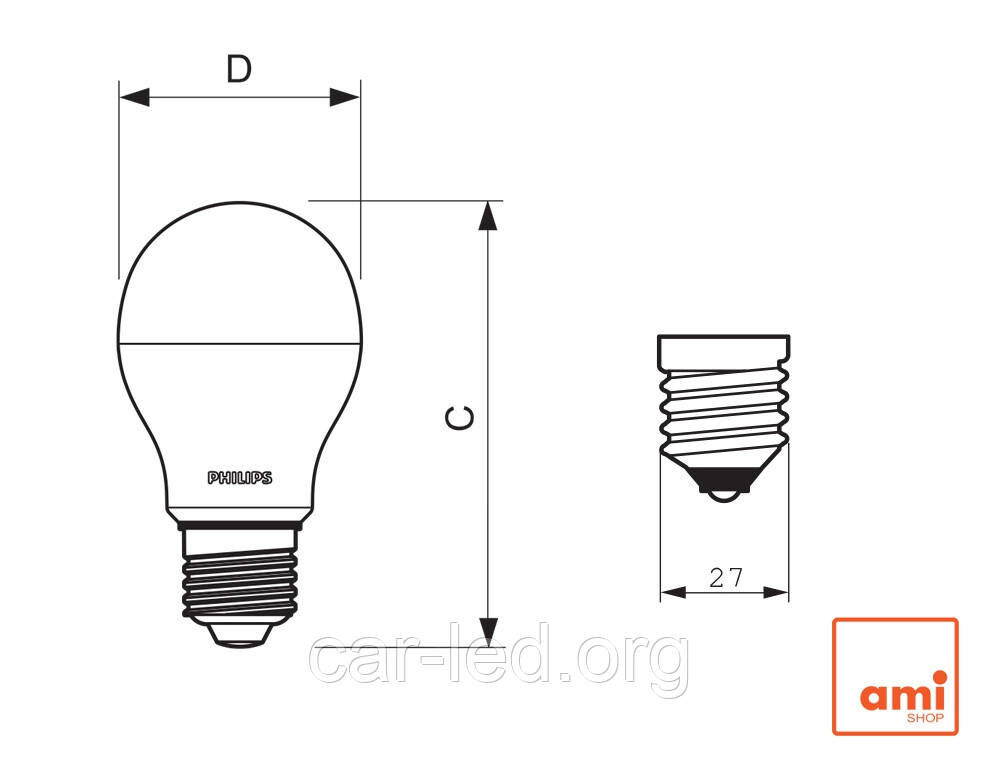 LED лампа PHILIPS A55 9-70W(800lm) 6500K 230V E27
