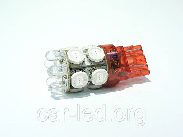 Одноконтактна безцокольна 7440 (Т20) (W21W)-10HP+6LED червона.