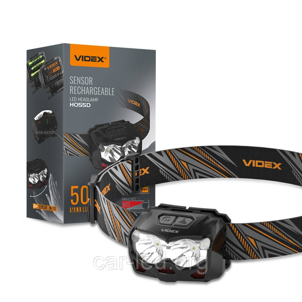 Налобний світлодіодний ліхтарик VIDEX VLF-H055D 500Lm 5000K (ЗАРЯДЖАЄТЬСЯ ВІД USB)