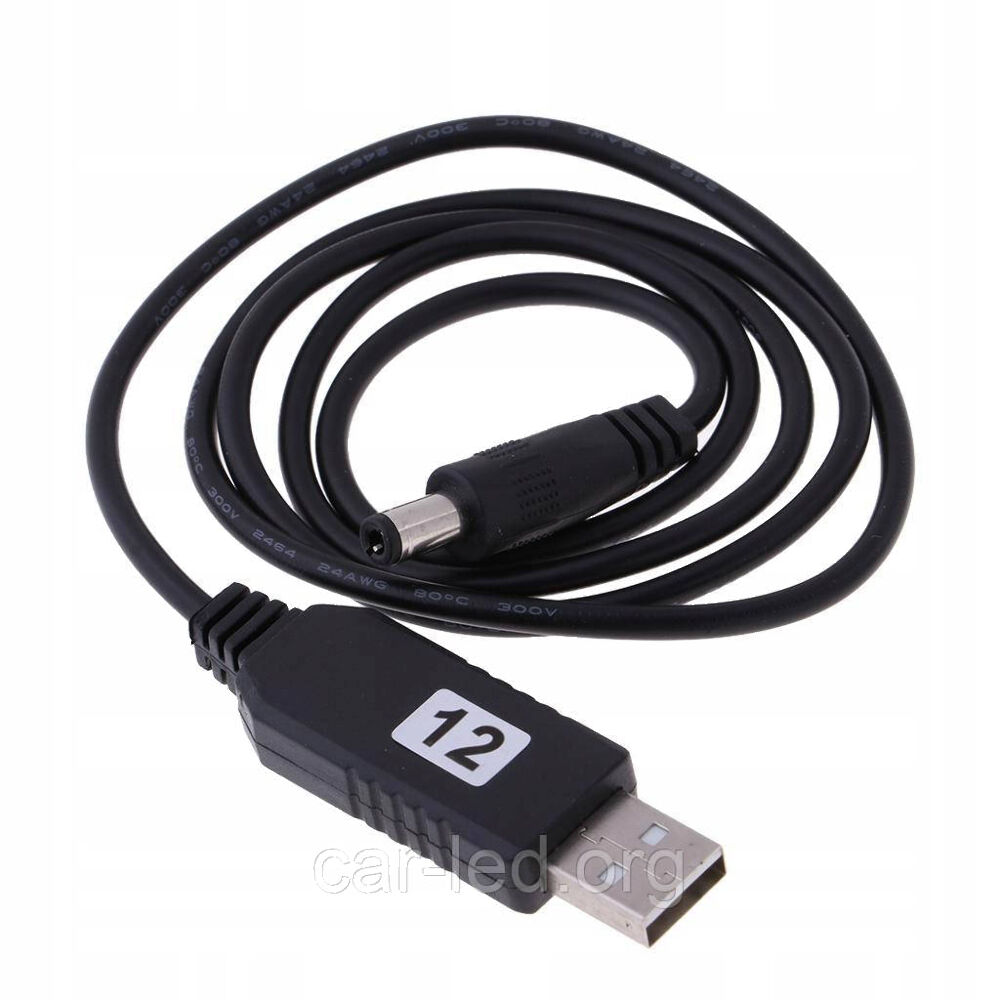 Кабель живлення USB Type A– DC 5.5*2.1мм перетворювач напруги, вхід 5В, вихід 12В 0,8-1,5А, для роутера