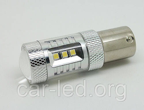 Светодиодная автолампа 1156(P21W)-S25-BA15s, 15W (560Lm)+Линза Original Samsung LED chip ( SMD2323)