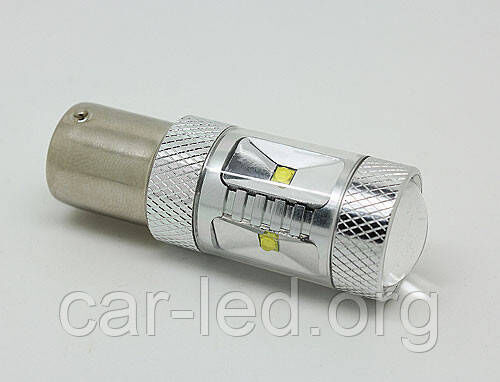 Светодиодная автолампа 1156 (BA15s) 30W (750Lm) + Линза. Original CREE LED одноконтактная цокольная