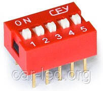 DS1040-05RN, DIP переключатель 5pin красный