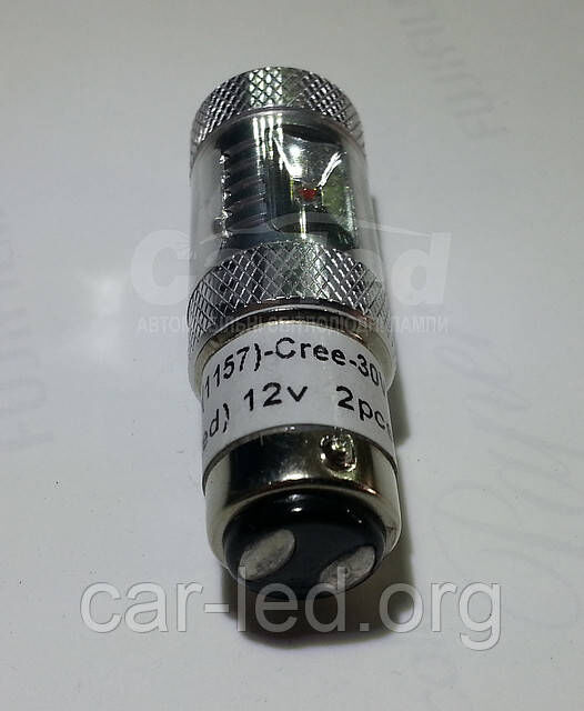 Светодиодная автолампа 1157 - P21/5W - BAY15d, 30W RED (500Lm) + Линза CREE LED двухконтактная красная