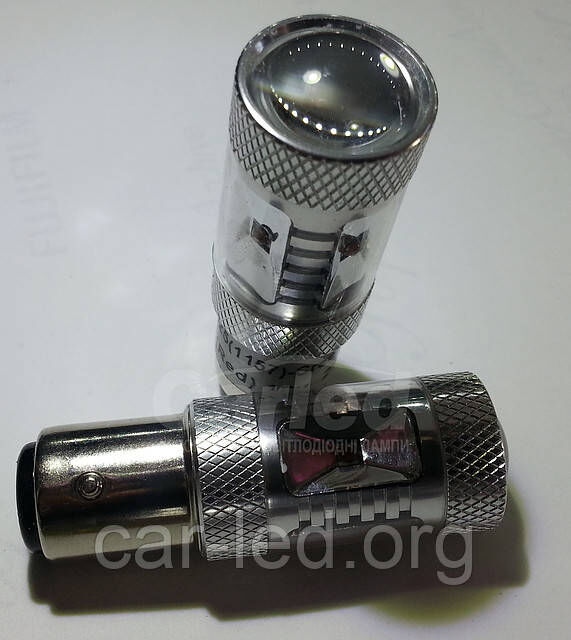 Светодиодная автолампа 1157 - P21/5W - BAY15d, 30W RED (500Lm) + Линза CREE LED двухконтактная красная