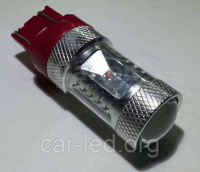 Светодиодная автолампа 7443 30W-RED (550Lm) + Линза Original CREE LED двухконтактная безцокольная