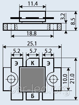 КТ971А транзистор NPN (17А 50В) 200W (КТЮ-32-2) кремнієві епітаксійно-планарні генераторні.