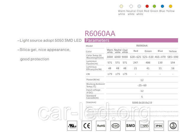 Белая 14,4W SMD5050 (60 LED/м) (w) 7120-7550K Outdoor IP64 Premium