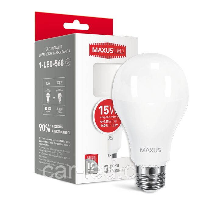 LED лампа MAXUS A70 15W 4100K 220V E27 (1-LED-568) (NEW)