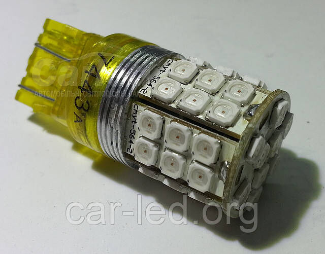 7443-W21/5W-T20 HSLED-WEDGE Y20-45HP1-Y. Двухконтактная безцокольная. Желтая