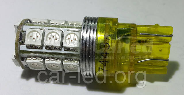 7443-W21/5W-T20 HSLED-WEDGE Y20-18HP3-Y. Двухконтактная безцокольная желтая