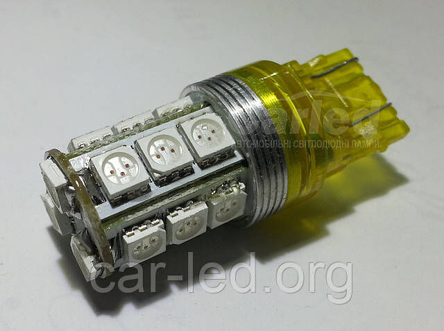7443-W21/5W-T20 HSLED-WEDGE Y20-24HP3-Y. Двухконтактная безцокольная. Желтая