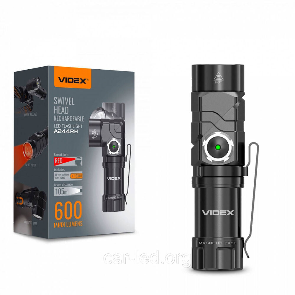 Портативний світлодіодний ліхтарик VIDEX VLF-A244RH 600Lm 5000K (ЗАРЯДЖАЄТЬСЯ ВІД USB)