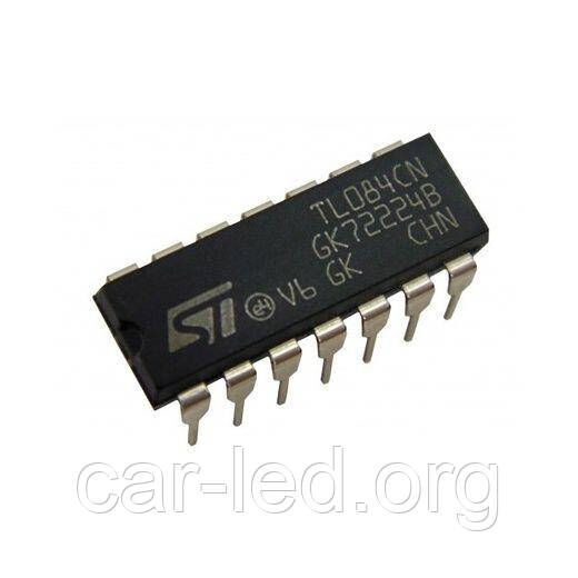 TL084CN; (DIP-14) (STMicroelectronics) 4-х канальний операційний посилювач; 3Mhz; 7-36VDC