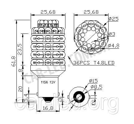 Светодиодная автолампа 1156(P21W)-S25-BAY15s-60led 3W (120Lm) TOWER