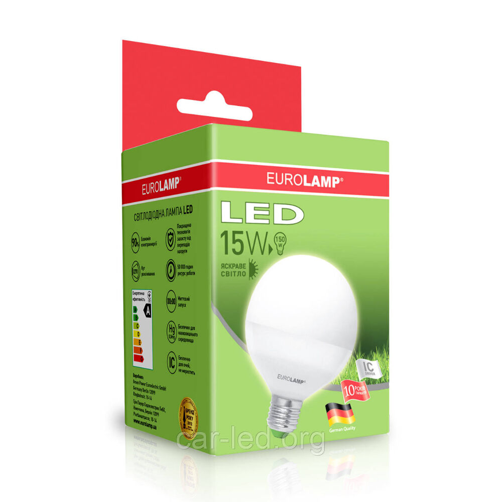 EUROLAMP LED Лампа ЕКО G-95 15W(1300Lm) E27 4000K (матова)