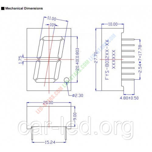 Червоний семисегментний LED індикатор FYS-8012 BS-21 (20*9*27,7) 1-розрядний FORYARD загальний анод