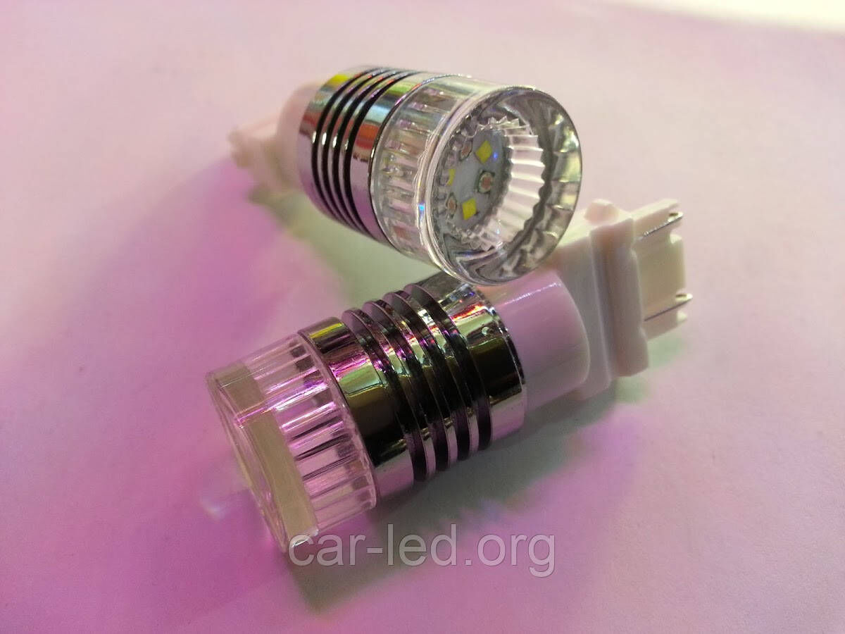 Двоколірна (білий+жовтий) LED лампа W27/7W - T25 - 3157 - W3х16q - 30W 6pcs Cree XBD Chips, Dual col